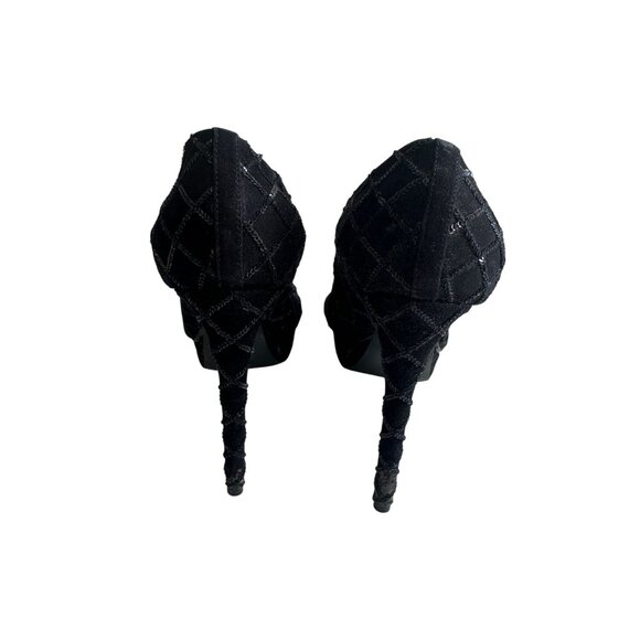 LOUIS VUITTON Black Sequin Patterned Platform Heels Size 37 / US 7 - Picture 10 of 12